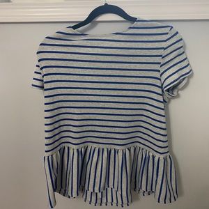 Gray and blue shirt with ruffles